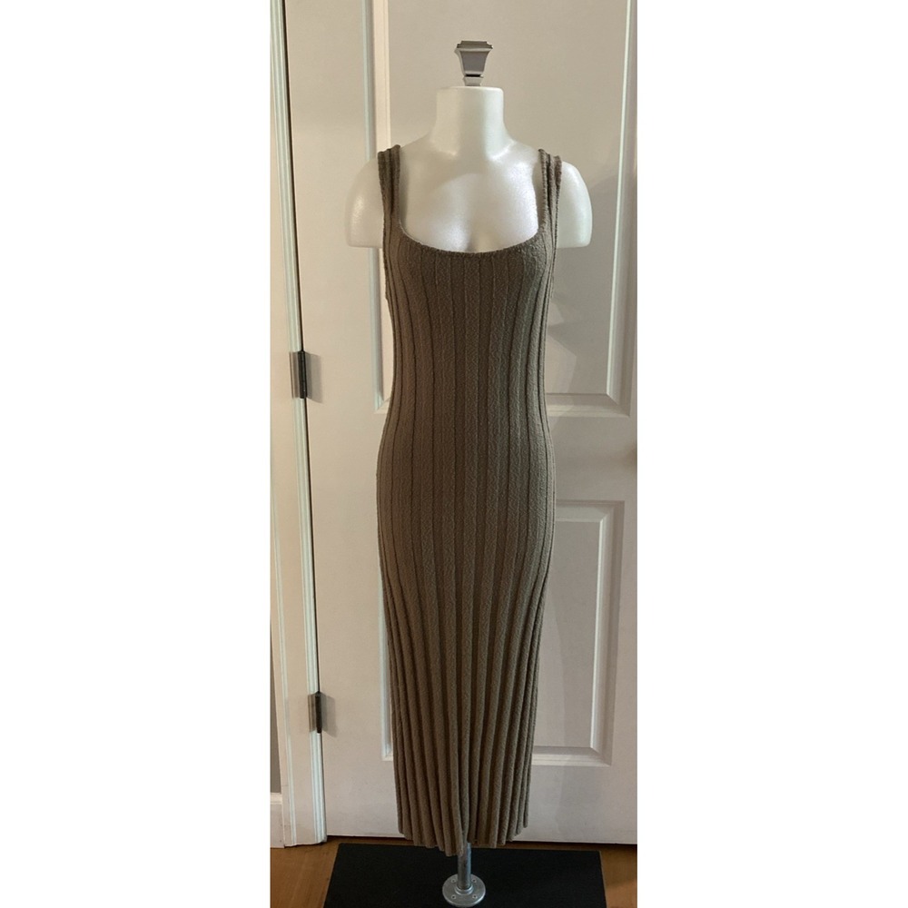 Free People FP Beach Santos Ribbed Knit Bodycon Midi Dress Size M Sage Green